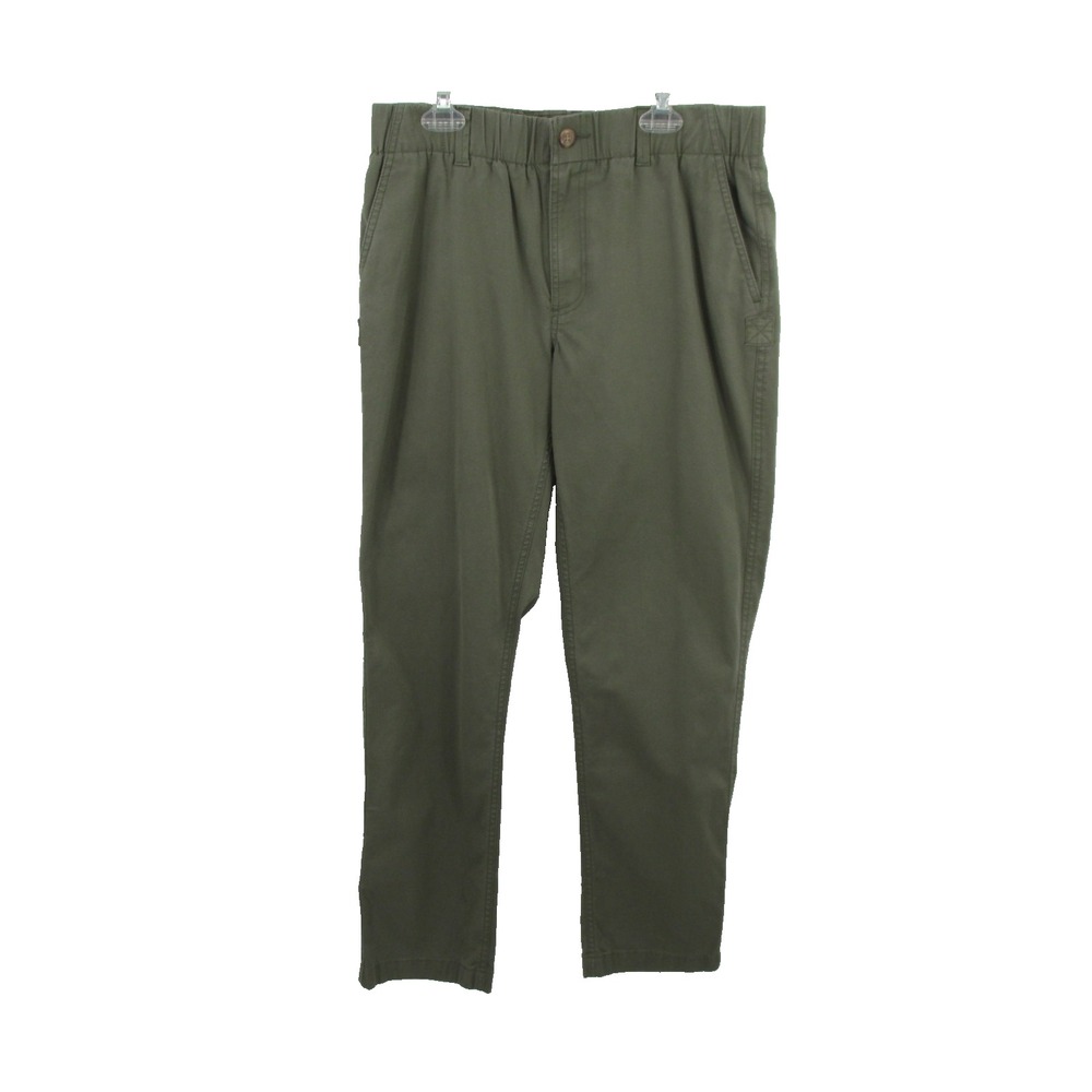 Vintage L.L. BEAN Khaki Chino Pants Women 10 Olive Green Elastic Waist Mid Rise